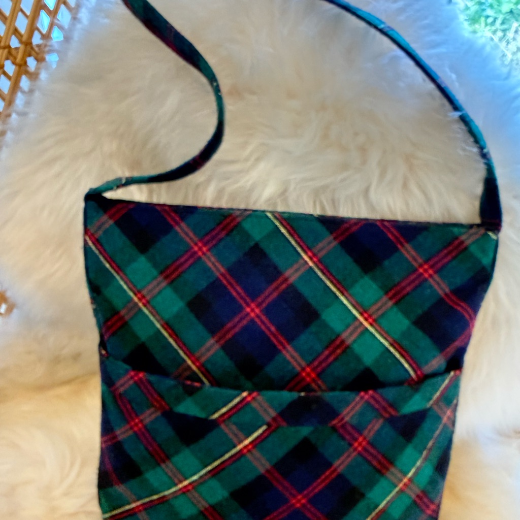 Vintage Margaret Smith Green Tartan Crossbody Bag - Blue And Red